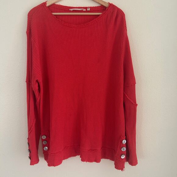 Soft Surroundings Top Waffle Knit My Time Shirt SZXL Pink Long Sleeve Button - Picture 3 of 11